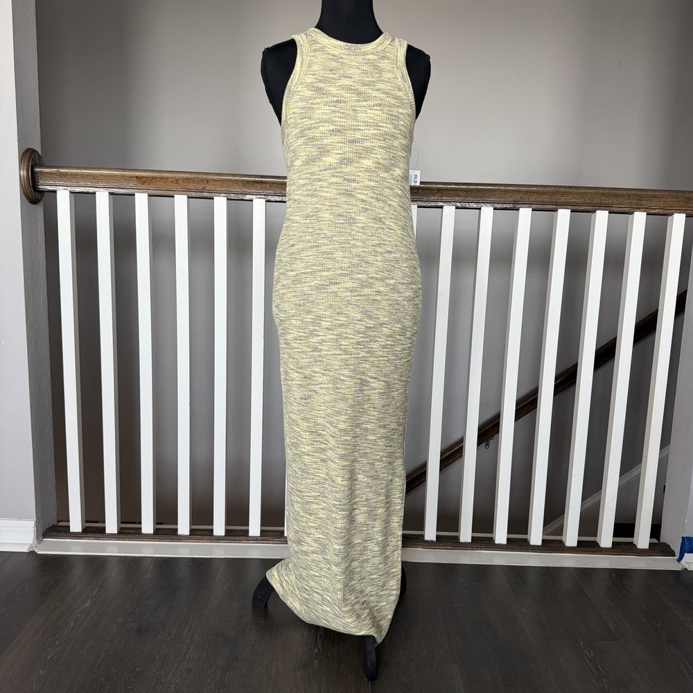 NWT Old Navy Maxi Dress S Ribbed Knit Racerback Stretch Yellow Shelf Bra Resort